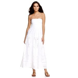 MICHAEL KORS Smocked Eyelet Maxi Dress, White, Size M
